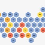 Choropleth map of the US showing more than 15% of early educators live below the federal poverty line in around 1/3 of states